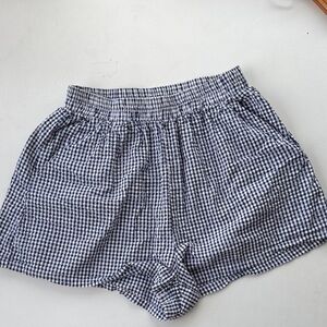 High-Waist Gingham Pull-On Shorts - Navy/White